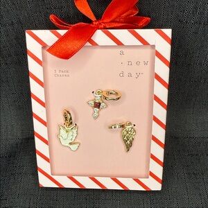 Gold 3 Pack Charm Set with Angel Wings, Dove, and Ruby Cross